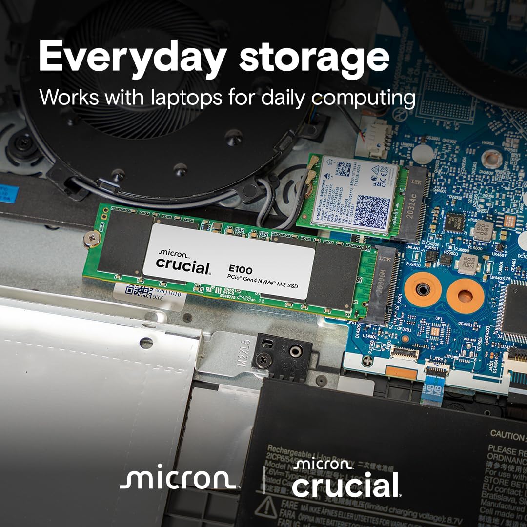 Crucial E100 SSD 480GB M.2 NVMe PCIe Gen4 Internal SSD, Up to 4,700MB/s, Laptop & Desktop Compatible - CT480E100SSD8