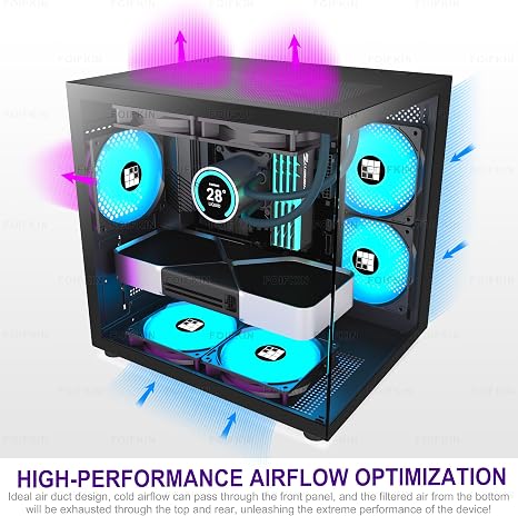 FOIFKIN F100 PC Case - Pre-Installed 3 ARGB Fan, Micro-ATX Computer case, Gaming PC Case, 270° Panoramic Glass