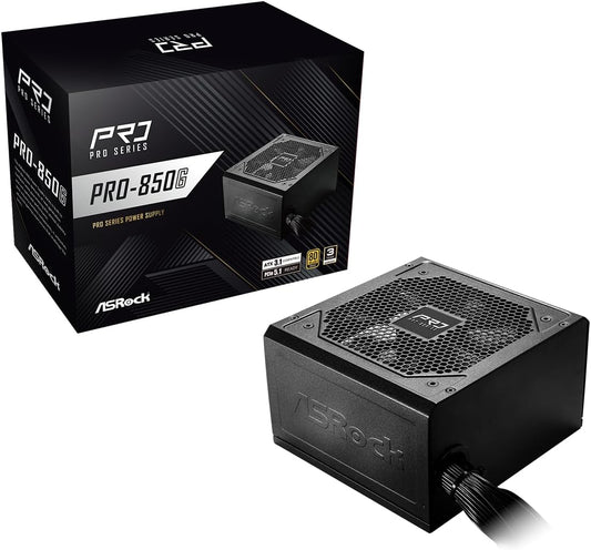 ASRock PRO 850G Power Supply - 850W 80 Plus Gold Certified, ATX 3.1 & PCIe 5.1 Ready, Native 12V-2x6 Connector, 120mm Low-Noise Fan, 3-Year Warranty
