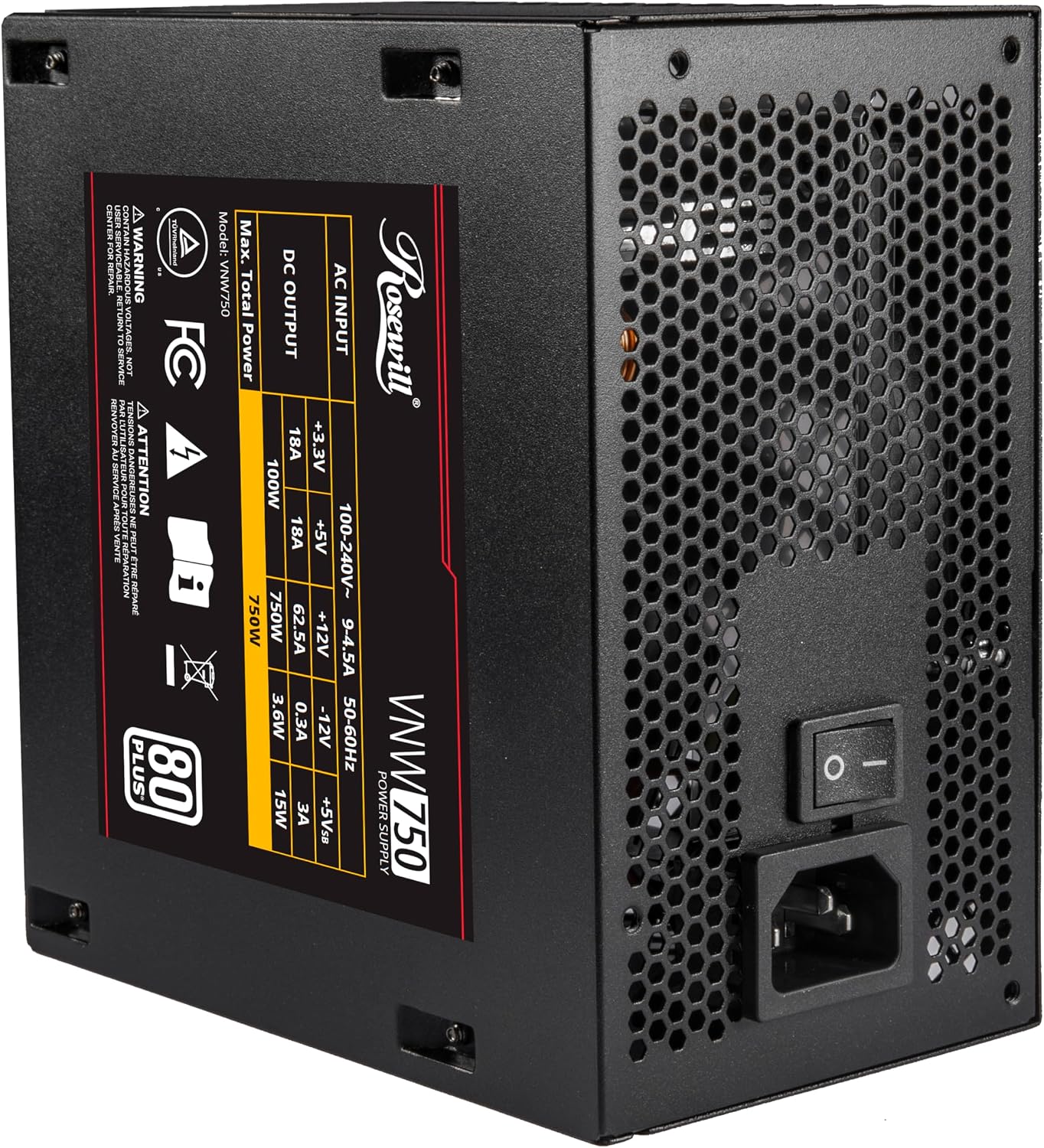 Rosewill VNW 750W 80+ White Certified, Non-Modular Active PFC Design, Low-Noise Power Supply, Electrolytic Capacitor, 120mm FDB Silent Fan