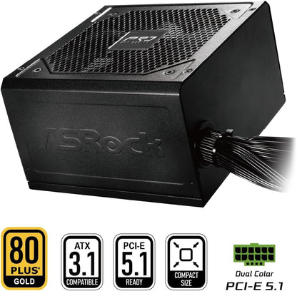 ASRock PRO 850G Power Supply - 850W 80 Plus Gold Certified, ATX 3.1 & PCIe 5.1 Ready, Native 12V-2x6 Connector, 120mm Low-Noise Fan, 3-Year Warranty