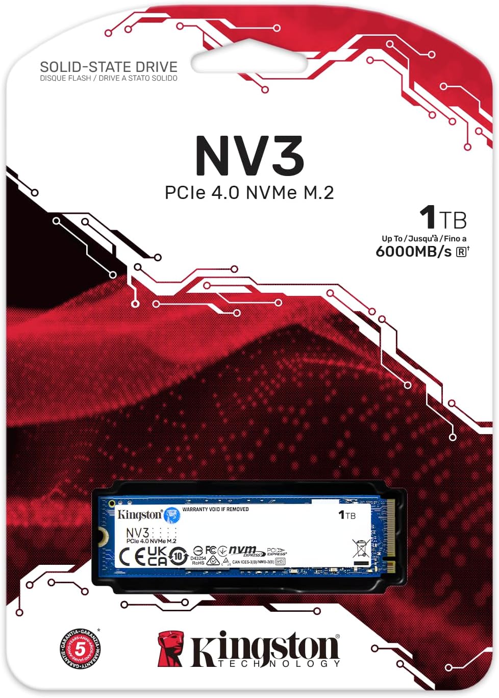 Kingston NV3 1TB M.2 2280 NVMe SSD | PCIe 4.0 Gen 4x4 | Up to 6000 MB/s