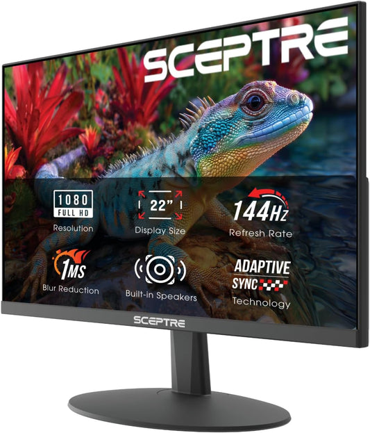 Sceptre New 22-Inch Gaming Monitor, FHD 1080p, Up to 144Hz, HDMI, DisplayPort, Built-in Speakers, Machine Black