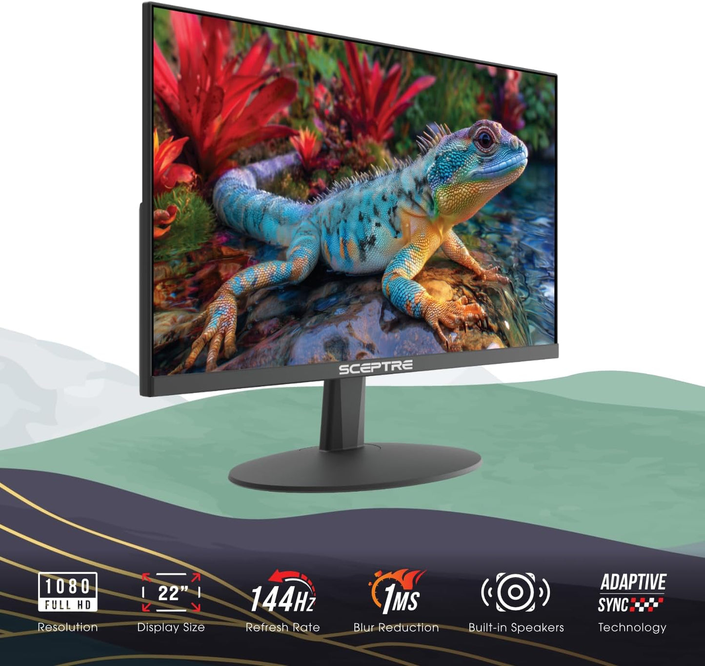 Sceptre New 22-Inch Gaming Monitor, FHD 1080p, Up to 144Hz, HDMI, DisplayPort, Built-in Speakers, Machine Black