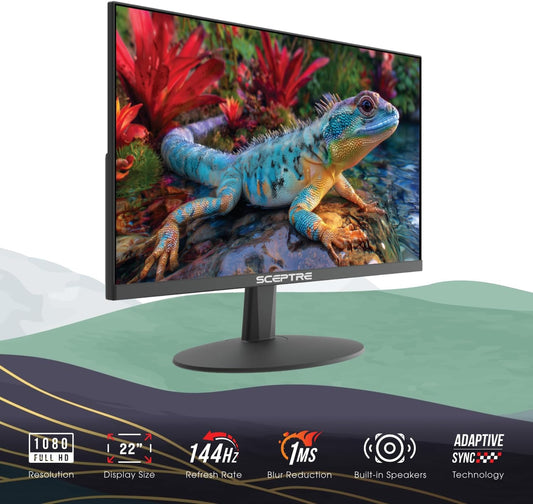Sceptre New 22-Inch Gaming Monitor, FHD 1080p, Up to 144Hz, HDMI, DisplayPort, Built-in Speakers, Machine Black