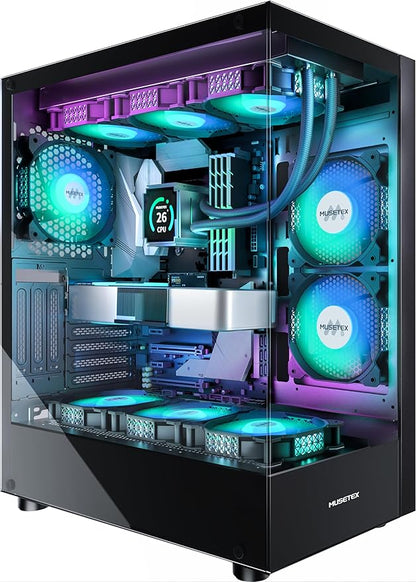 MUSETEX PC CASE ATX 6 PWM ARGB Fans Pre-Installed, TypeC Mid Tower Computer Case image 0