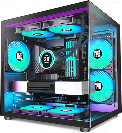 FOIFKIN F100 PC Case - Pre-Installed 3 ARGB Fan, Micro-ATX Computer case, Gaming PC Case, 270° Panoramic Glass