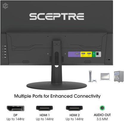 Sceptre New 22-Inch Gaming Monitor, FHD 1080p, Up to 144Hz, HDMI, DisplayPort, Built-in Speakers, Machine Black