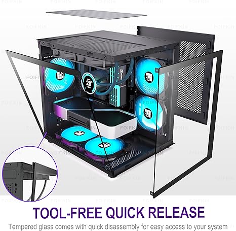 FOIFKIN F100 PC Case - Pre-Installed 3 ARGB Fan, Micro-ATX Computer case, Gaming PC Case, 270° Panoramic Glass