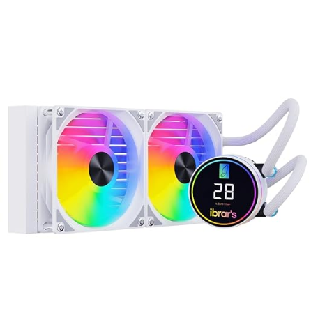 ibrar's 240mm AIO Liquid CPU Cooler for AMD/Intel, Dual RGB Fans, LCD Display - WHITE