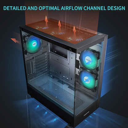 MUSETEX PC CASE ATX 6 PWM ARGB Fans Pre-Installed, TypeC Mid Tower Com ...