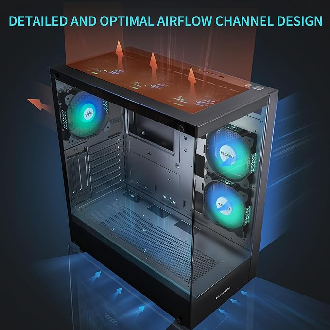 MUSETEX PC CASE ATX 6 PWM ARGB Fans Pre-Installed, TypeC Mid Tower Computer Case image 1